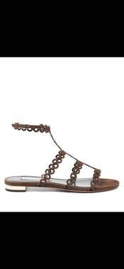 Aquazzura Infinity Chain Flat Espresso Suede Sandals Size 40 MSRP $895 – BNIB